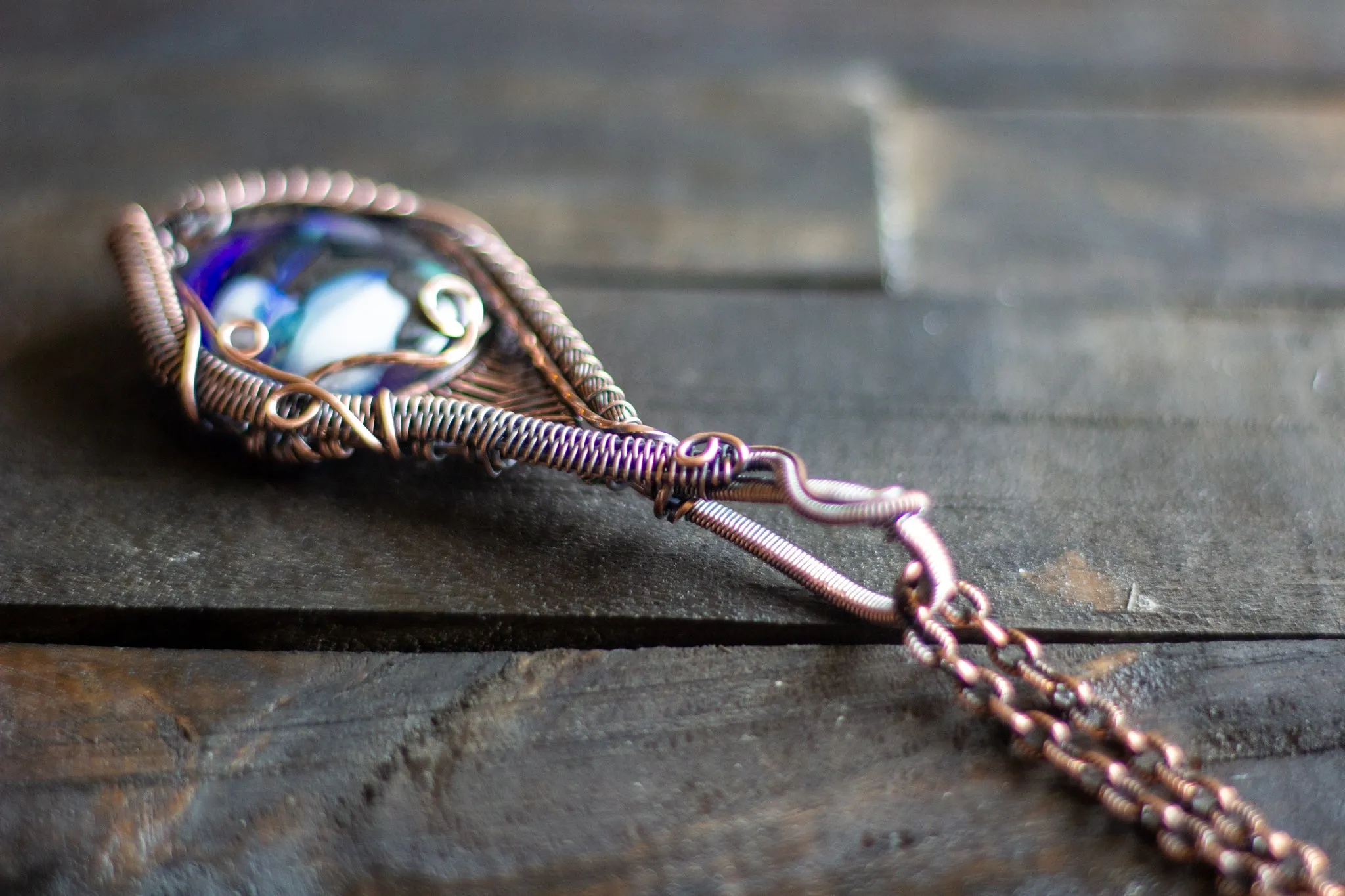 Shades of Blue and White Statement Copper Pendant