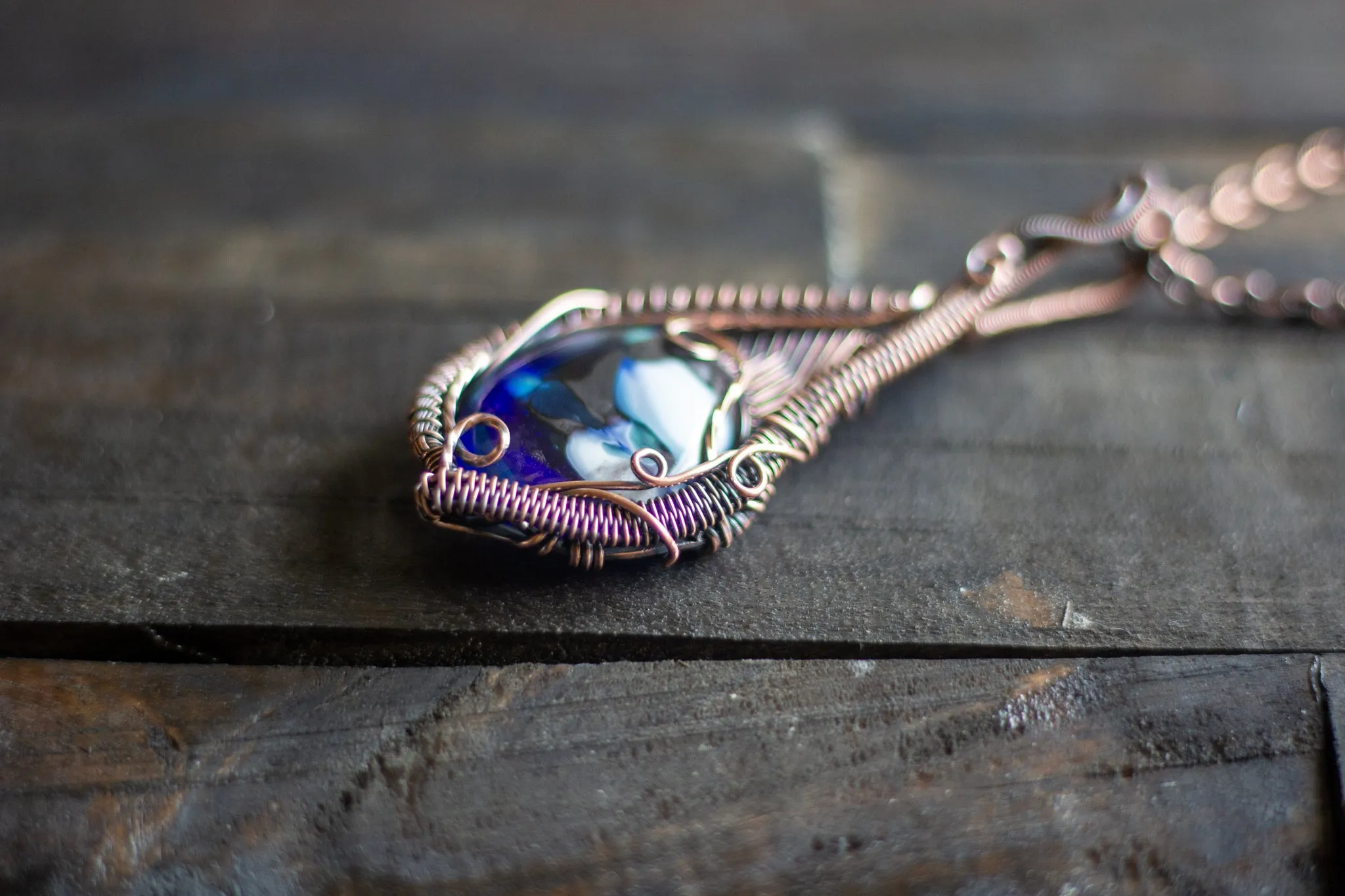 Shades of Blue and White Statement Copper Pendant