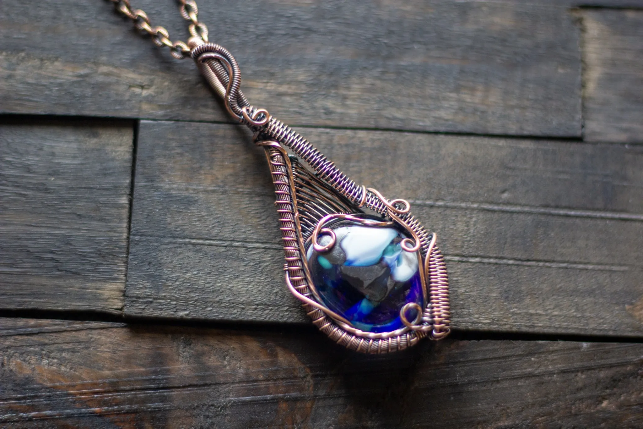 Shades of Blue and White Statement Copper Pendant