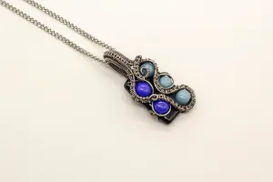 Shades of Blue Fused Glass Pendant with Sterling Silver Wire