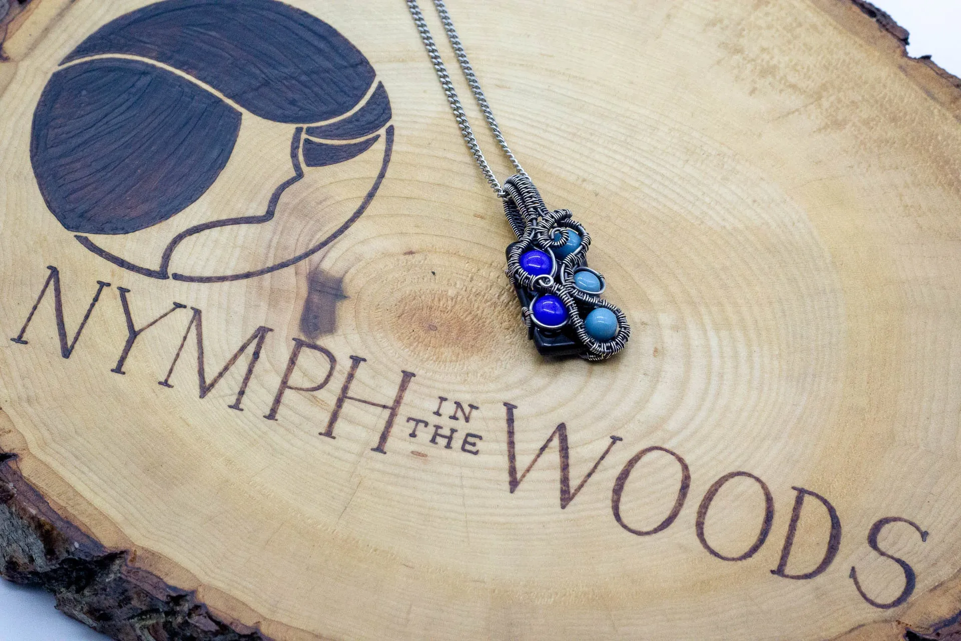Shades of Blue Fused Glass Pendant with Sterling Silver Wire