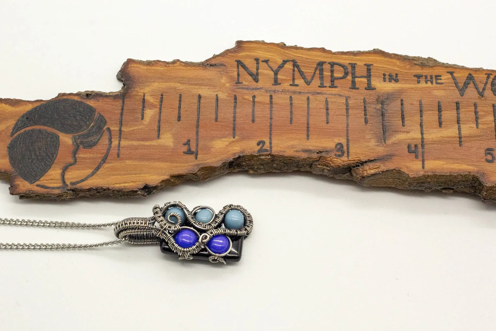Shades of Blue Fused Glass Pendant with Sterling Silver Wire