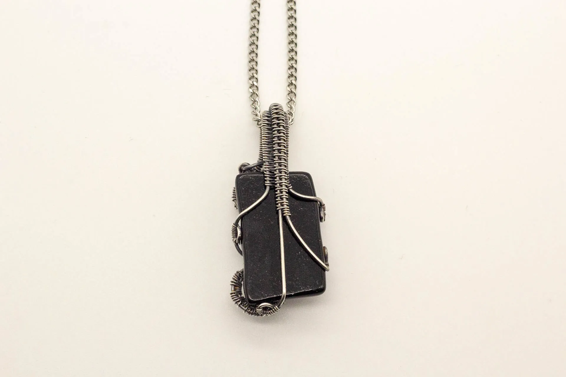 Shades of Blue Fused Glass Pendant with Sterling Silver Wire