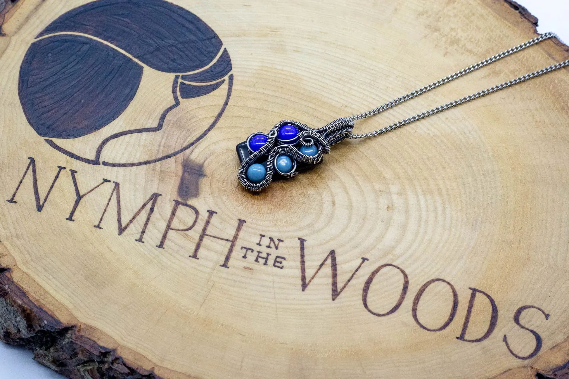 Shades of Blue Fused Glass Pendant with Sterling Silver Wire