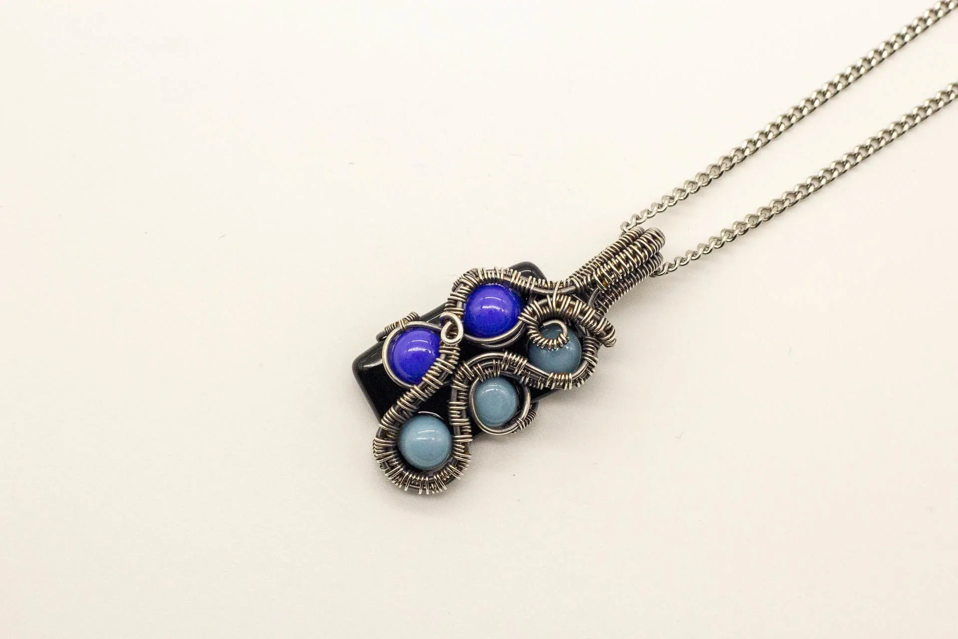 Shades of Blue Fused Glass Pendant with Sterling Silver Wire
