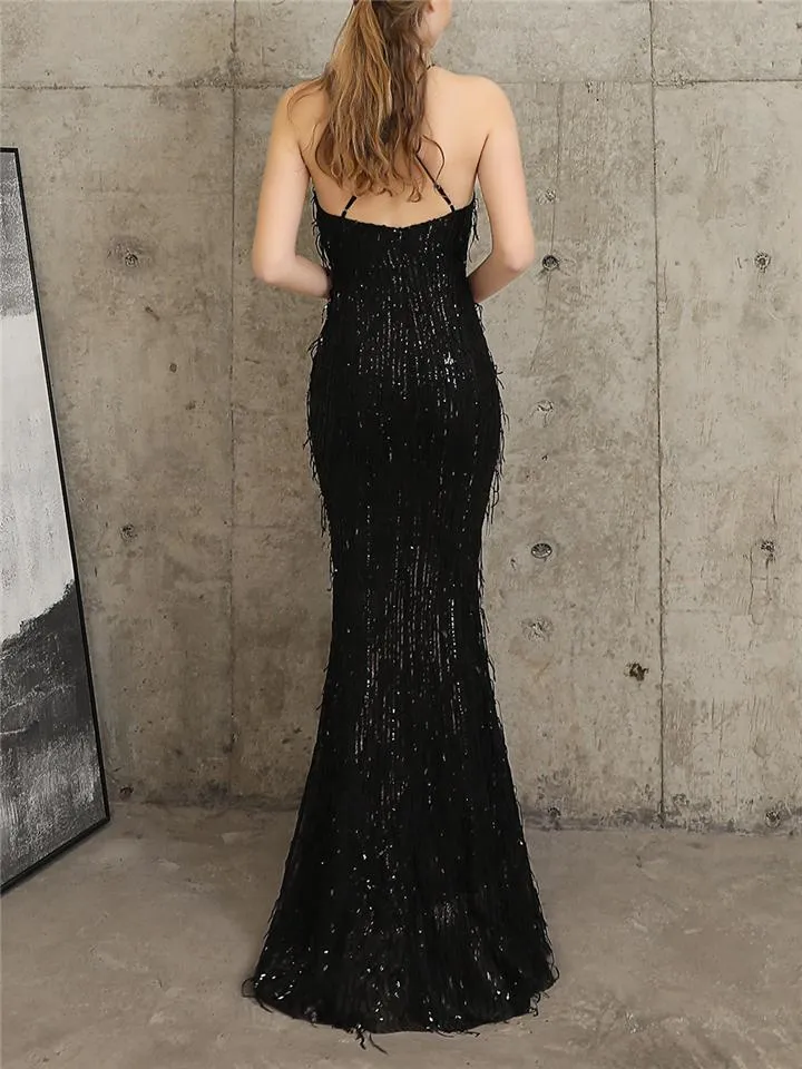 Shiny Halter Neck Full Length Womens Ball Dresses