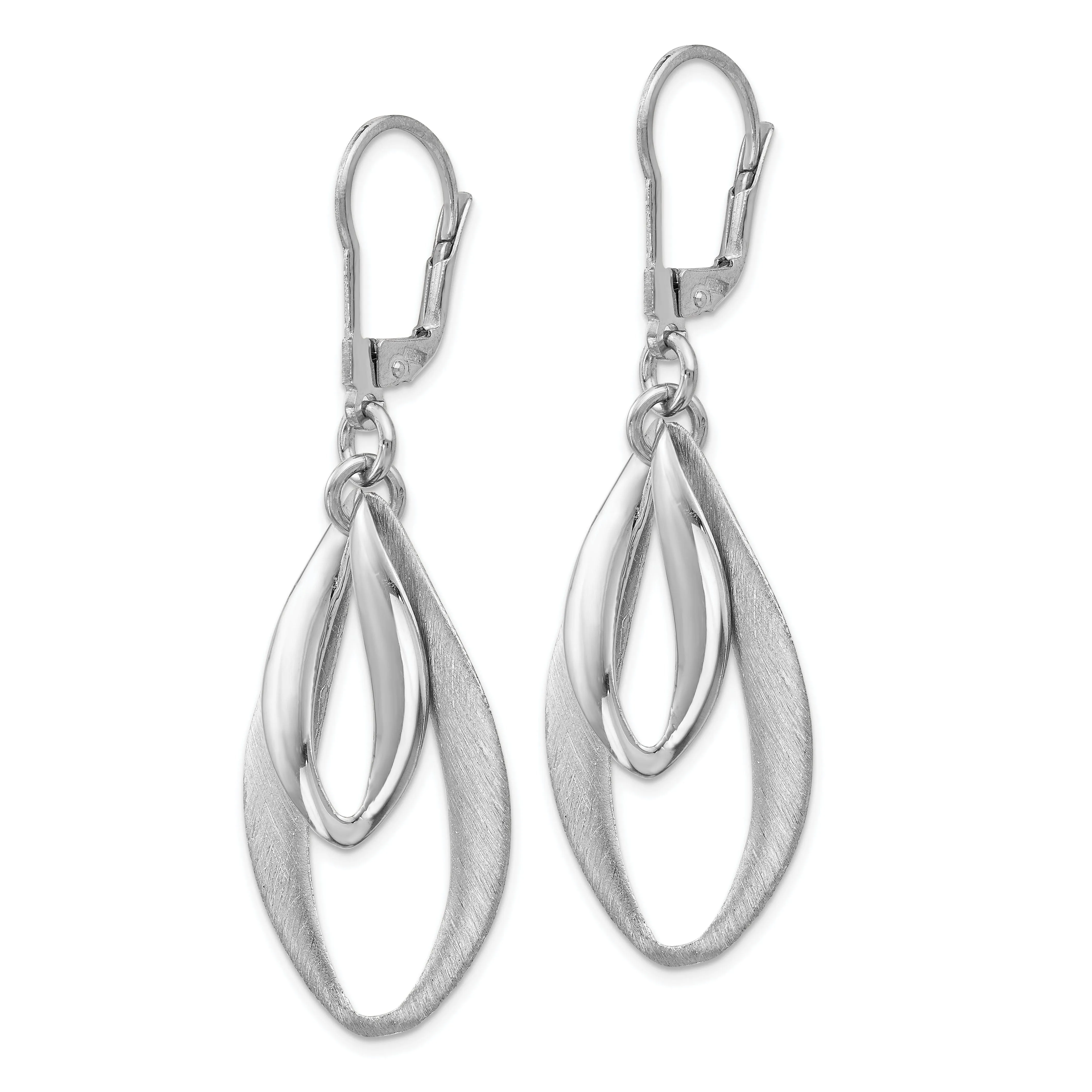 Silver Polish Brushed Dangle Leverback Earrings