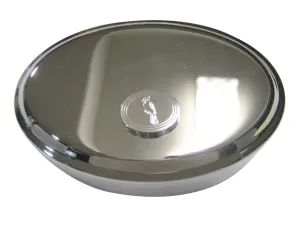 Silver Toned Oval Etched Blue Jay Bird Oval Trinket Jewelry Box