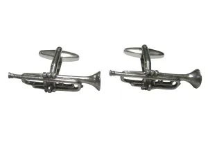 Silver Toned Textured Musical Trumpet Cufflinks