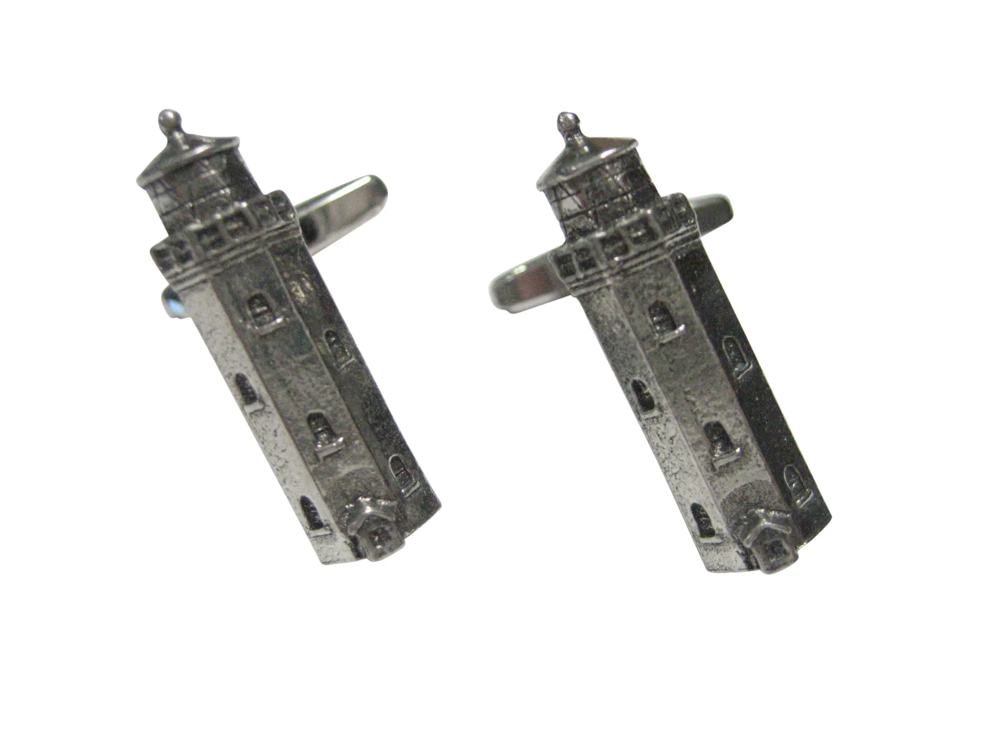 Silver Toned Textured Nautical Light House Cufflinks
