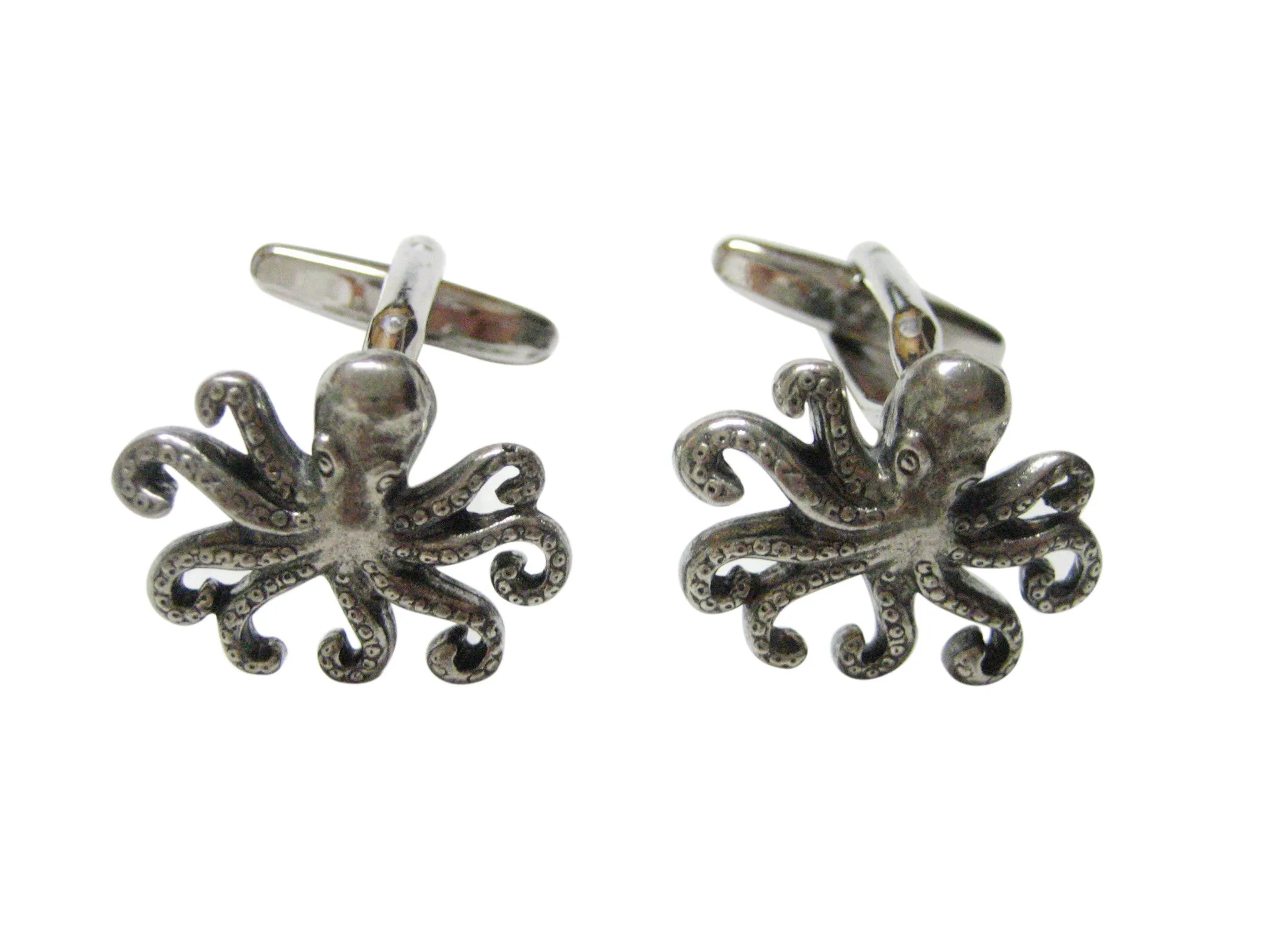 Silver Toned Textured Octopus Cufflinks