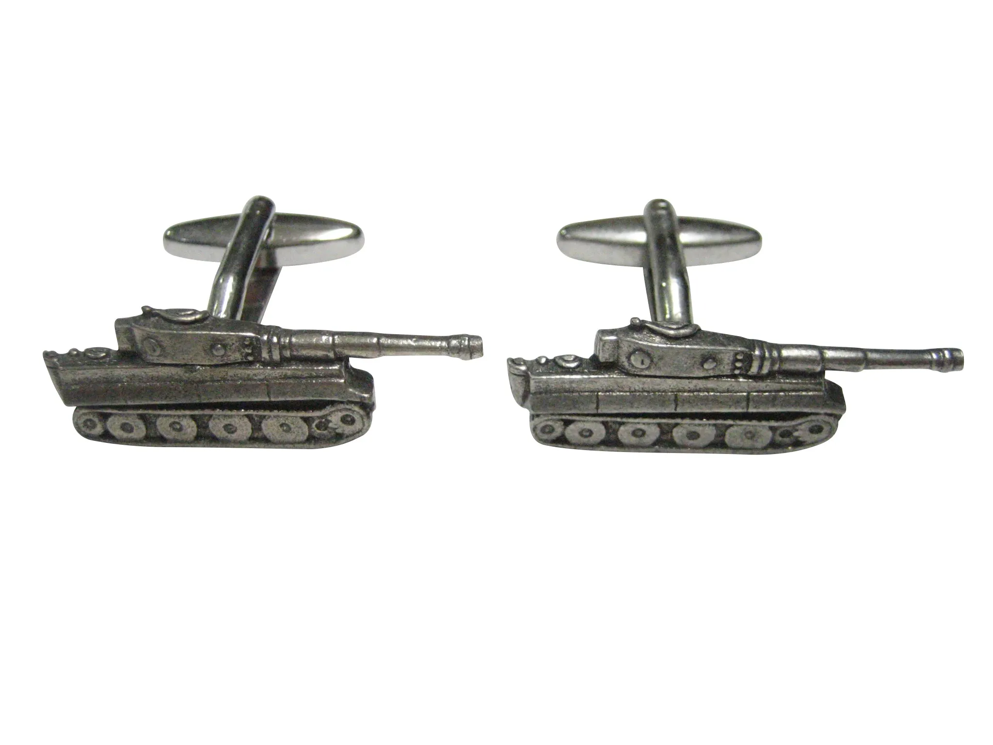Silver Toned Textured Panzer War Tank Cufflinks