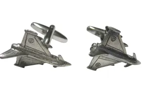Silver Toned Textured Typhoon Jet Fighter Plane Cufflinks