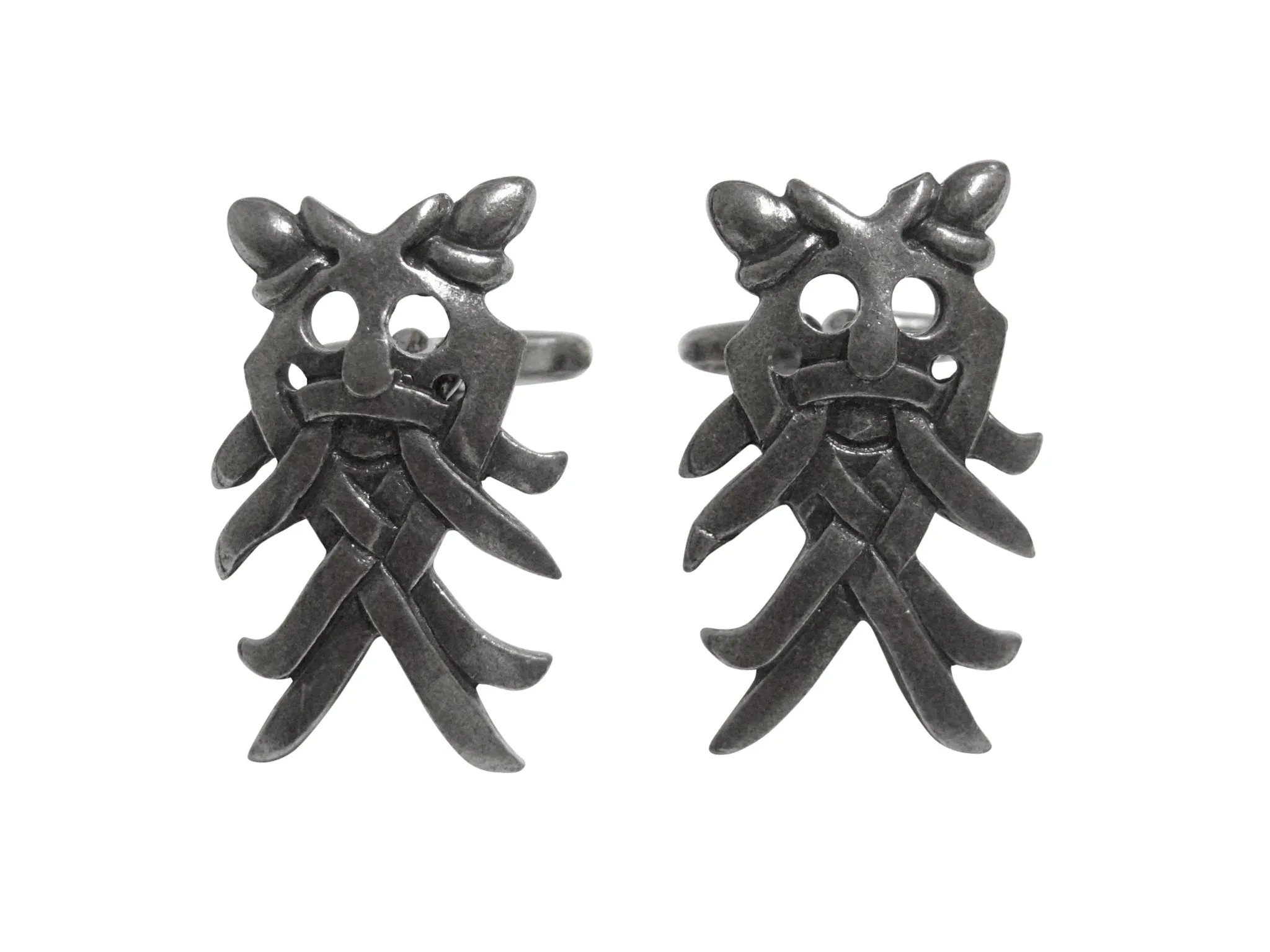 Silver Toned Textured Viking Odin Mask Cufflinks