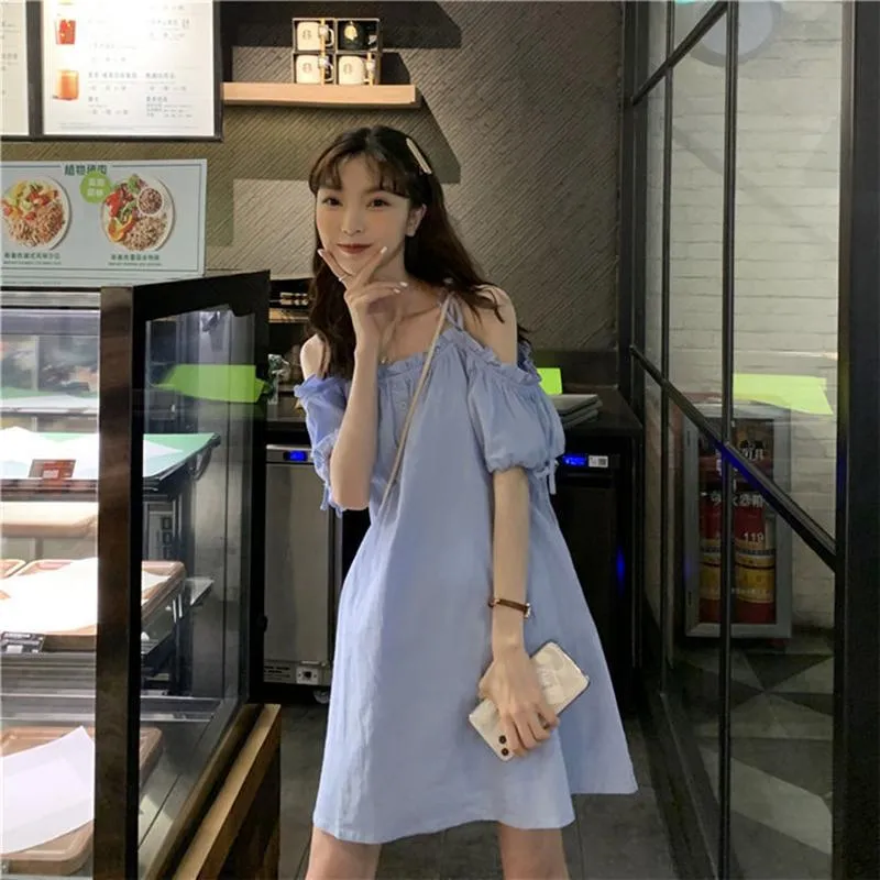 Skirts Are Loose and Thin In Summer Plain Loose Mid-skirts Suspender Skirts One-neck Dresses Women's Strapless Mid-length Dresses