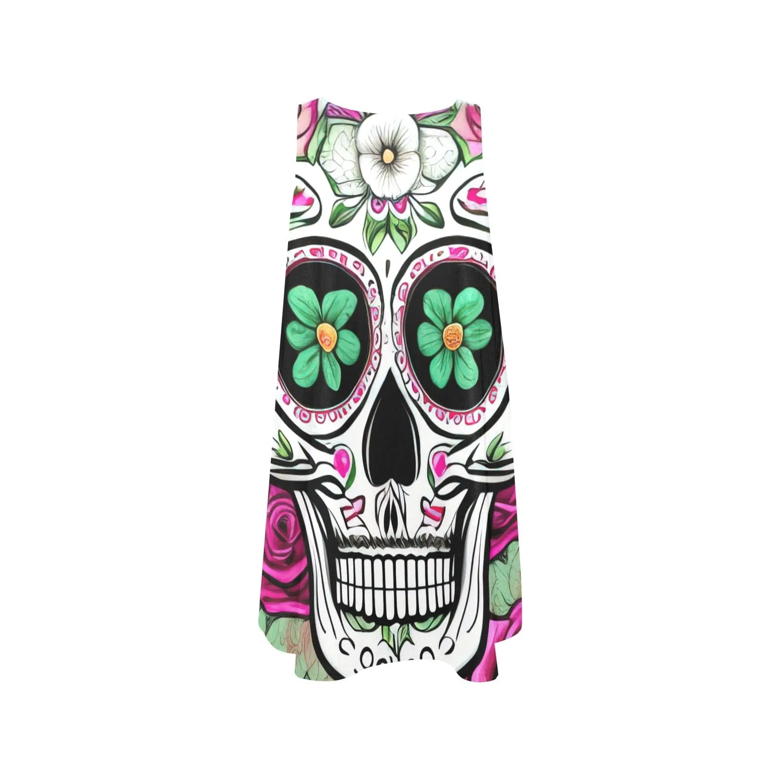 Skull Pink Floral Loose Women's Sleeveless A-Line Pocket Dress