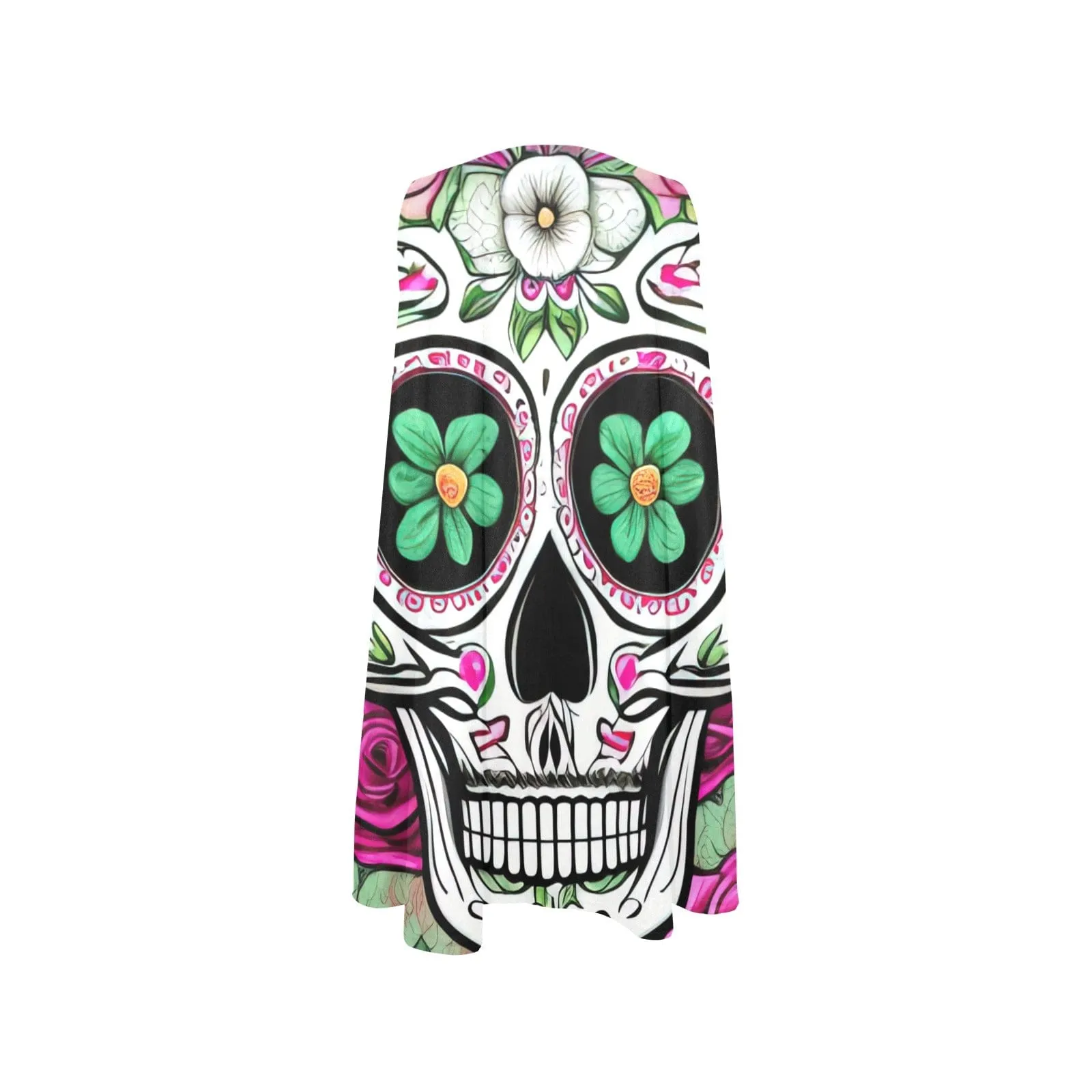 Skull Pink Floral Loose Women's Sleeveless A-Line Pocket Dress