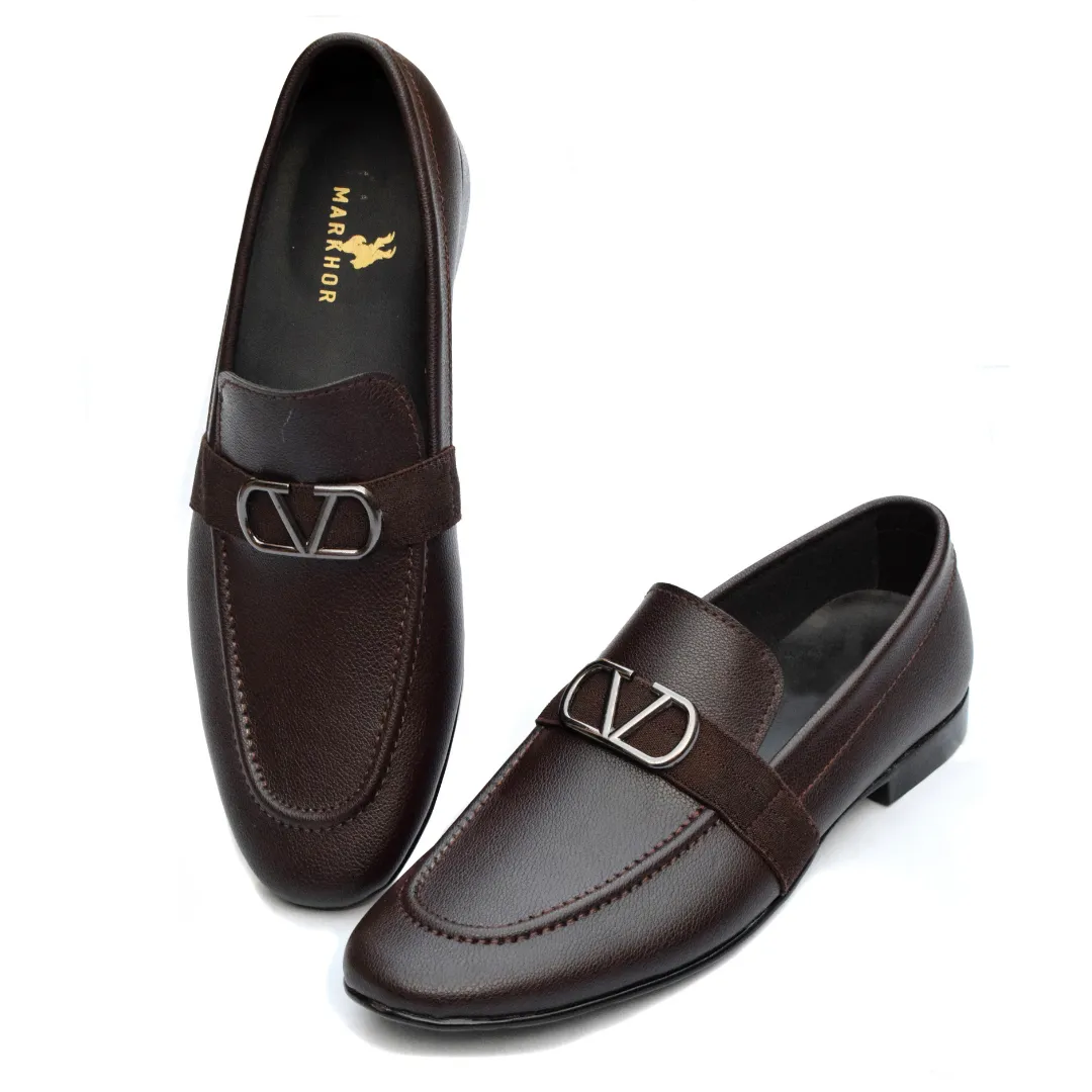 Sleek Brown Formal Shoes for Men with Buckle Accent MR335