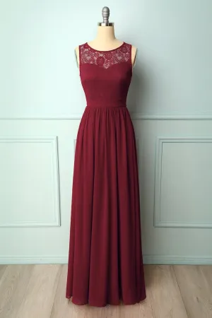 Sleeveless Burgundy Chiffon Long Bridesmaid Dress