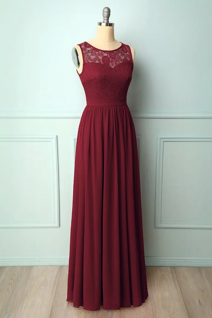 Sleeveless Burgundy Chiffon Long Bridesmaid Dress