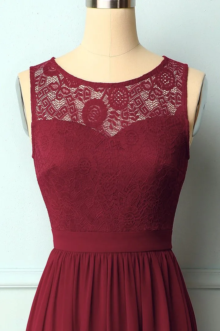 Sleeveless Burgundy Chiffon Long Bridesmaid Dress