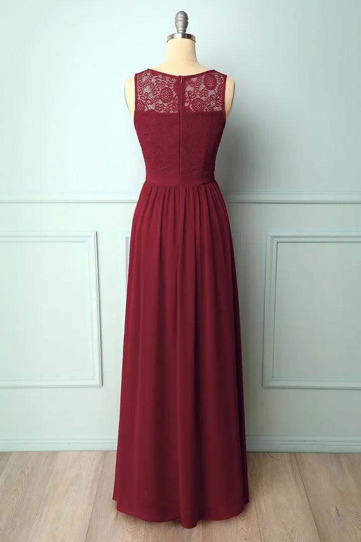 Sleeveless Burgundy Chiffon Long Bridesmaid Dress