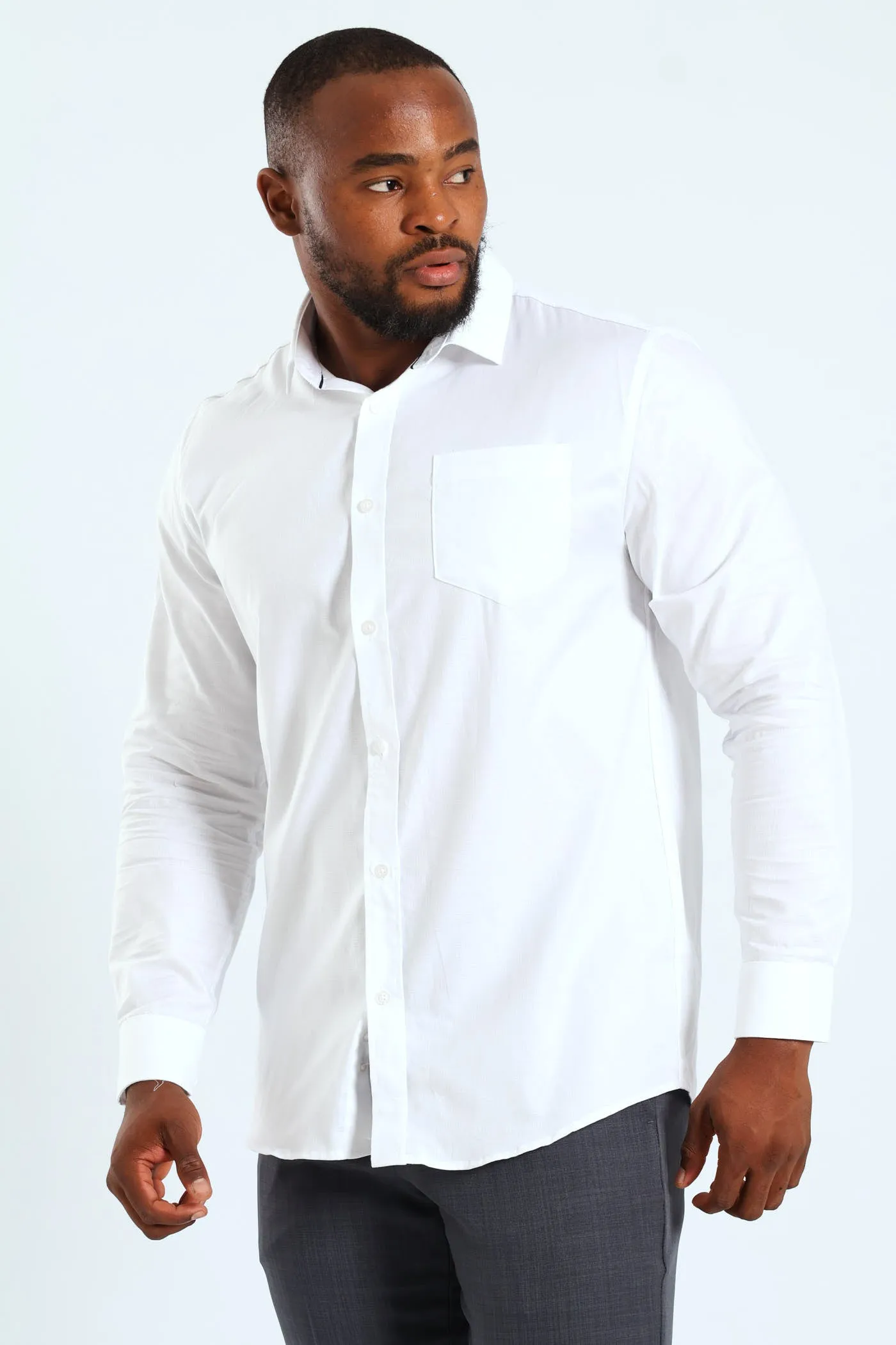 Slim Textured Long Sleeve Shirt - White