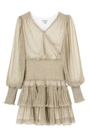 Smocked Tiered Long Sleeve Dress- Light