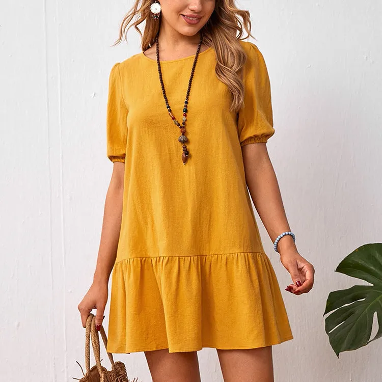 Solid Color Loose Round Neck Dress