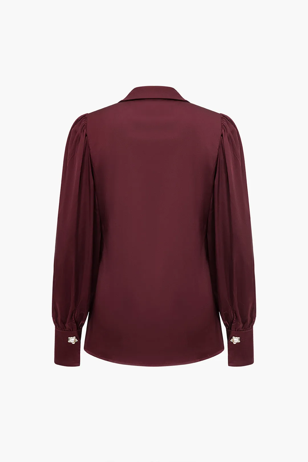Solid Satin Button Long-Sleeve Shirt in Loose Fit
