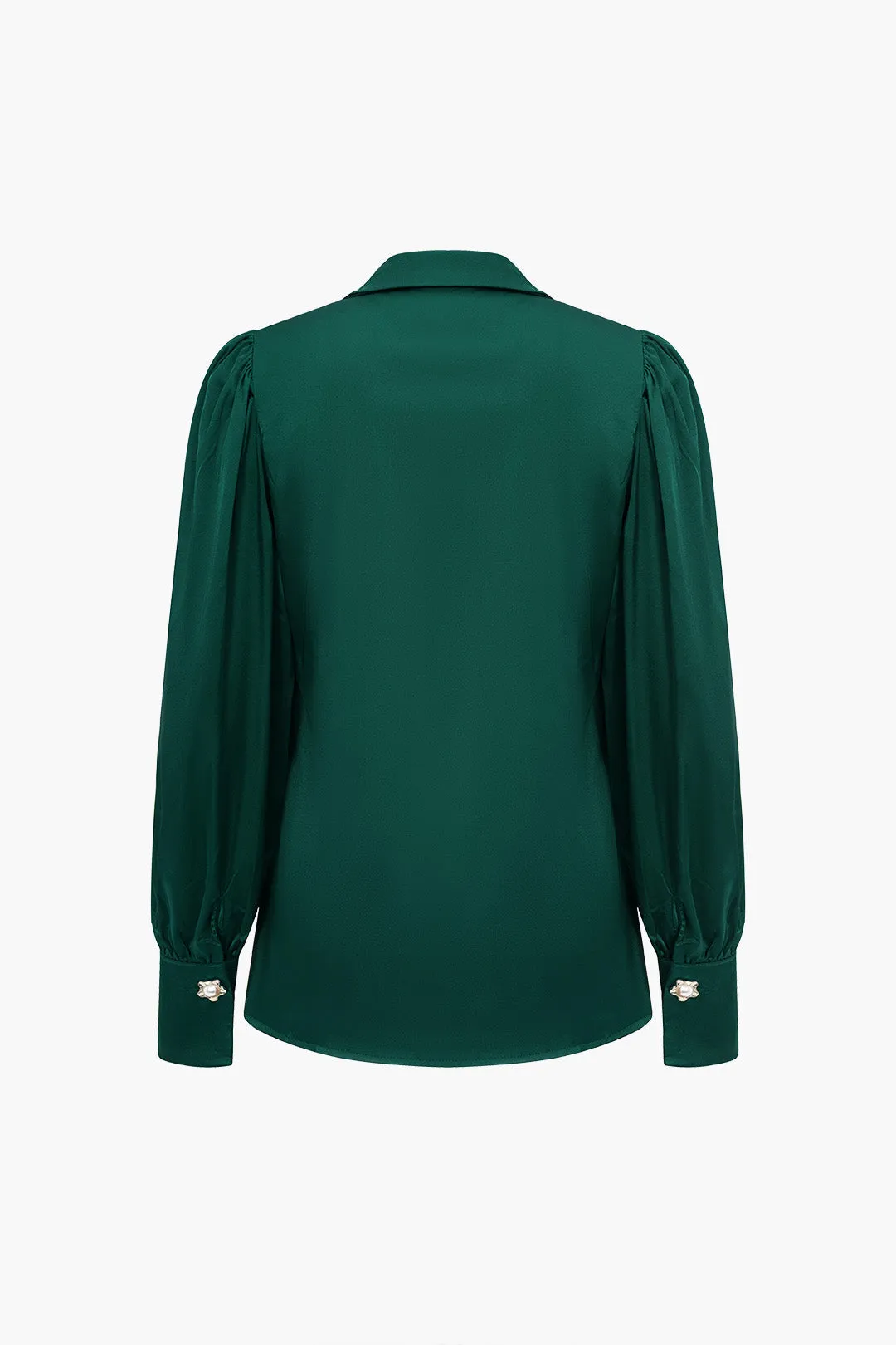 Solid Satin Button Long-Sleeve Shirt in Loose Fit