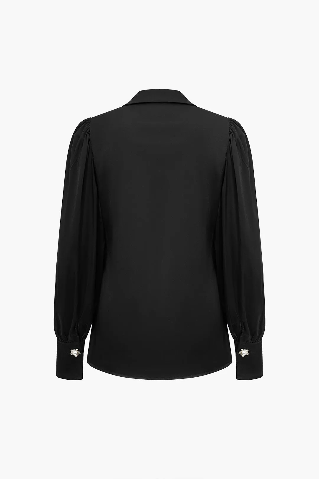 Solid Satin Button Long-Sleeve Shirt in Loose Fit