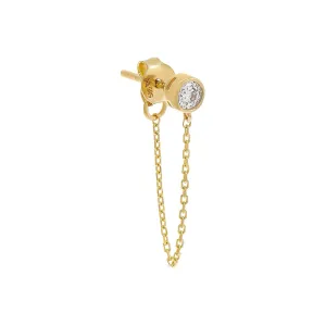 Solitaire Bezel Chain Front Back Stud Earring 14K