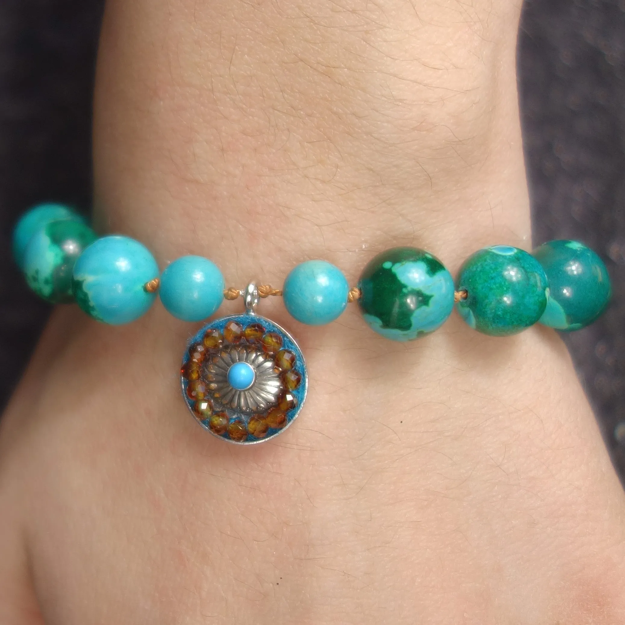 Southwestern Sunset: chrysocolla and turquoise mosaic bracelet