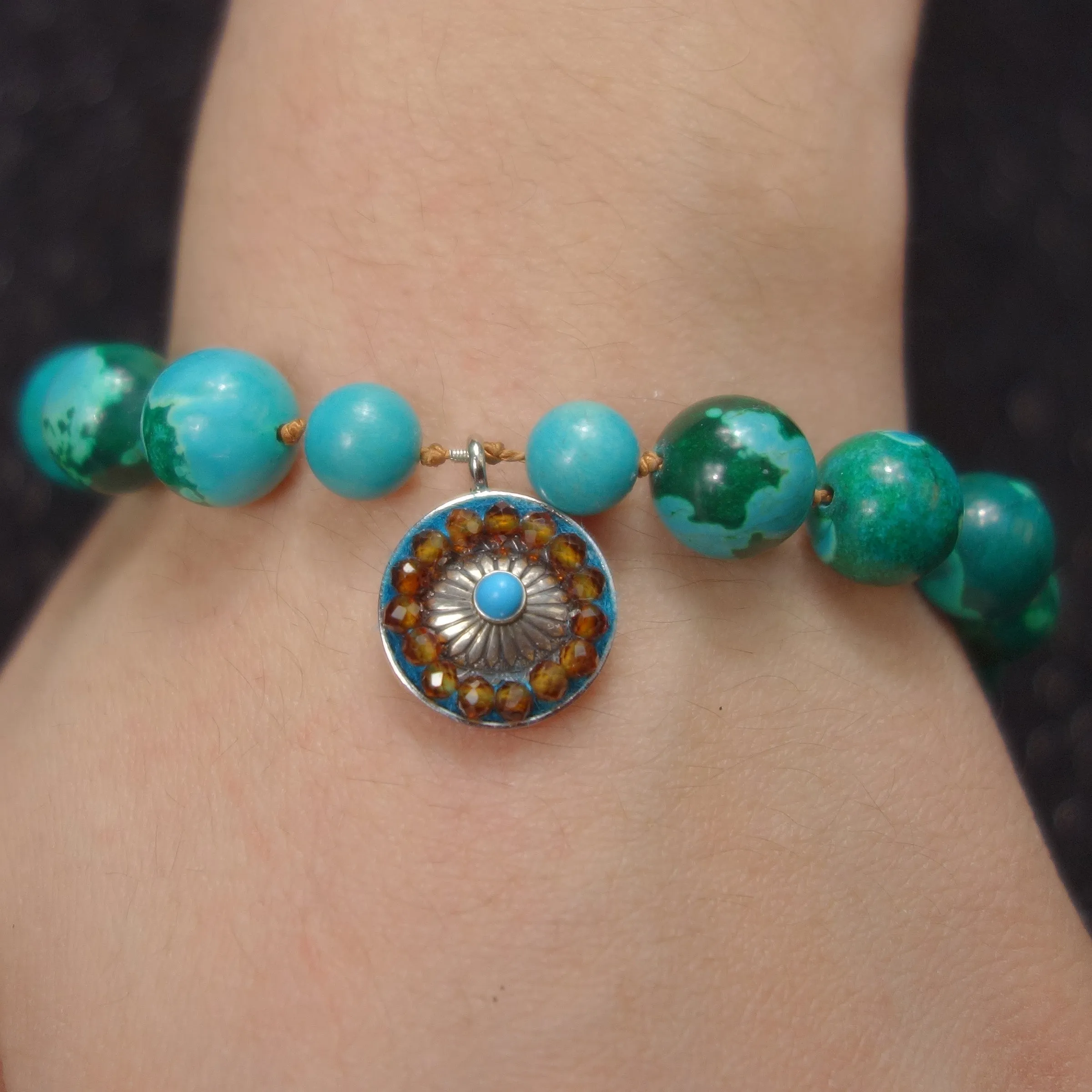 Southwestern Sunset: chrysocolla and turquoise mosaic bracelet