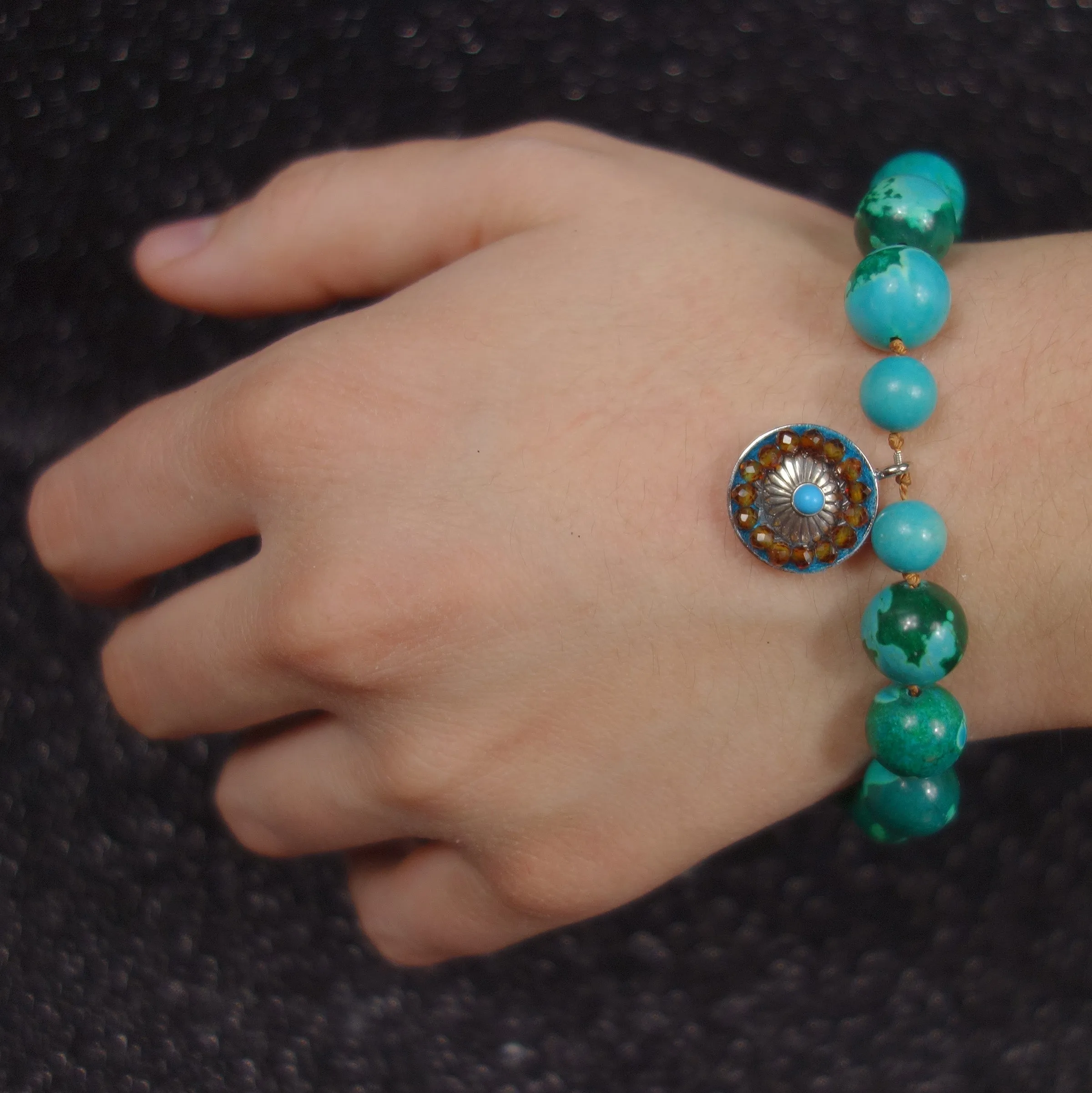 Southwestern Sunset: chrysocolla and turquoise mosaic bracelet