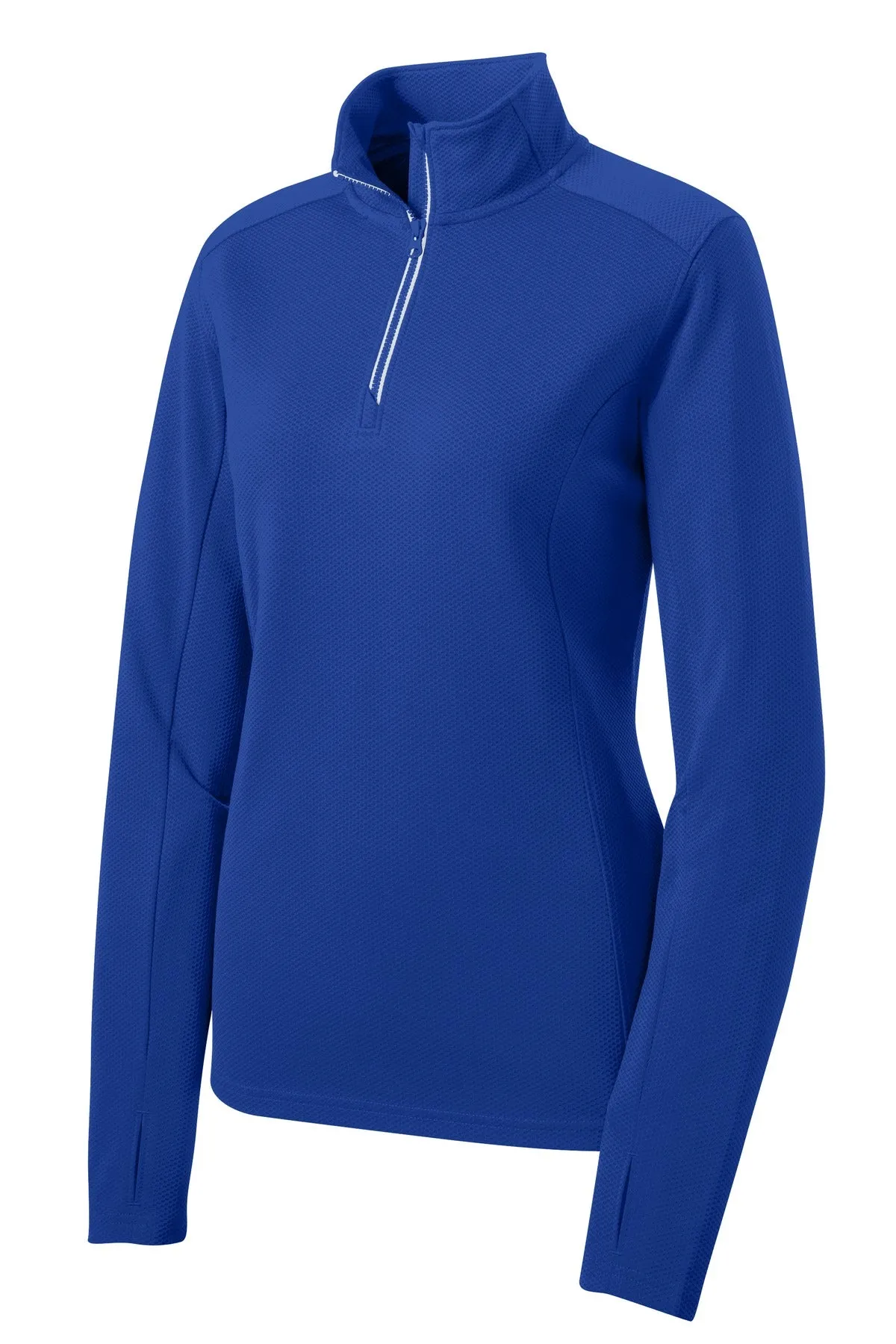 Sport-Tek Women's Sport-Wick Textured 1/4-Zip Pullover.  LST860 True Royal