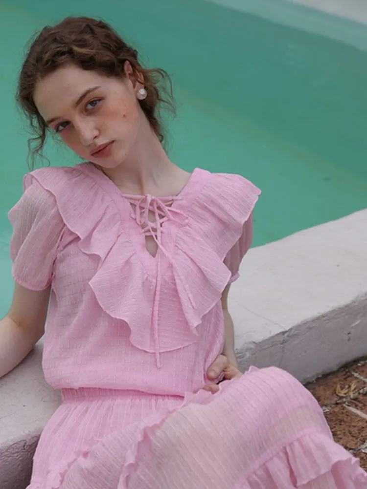 Spring Feminin Ruffle Two-Piece Set