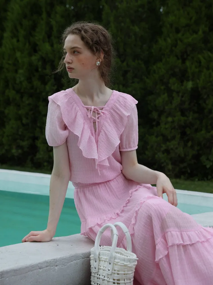Spring Feminin Ruffle Two-Piece Set