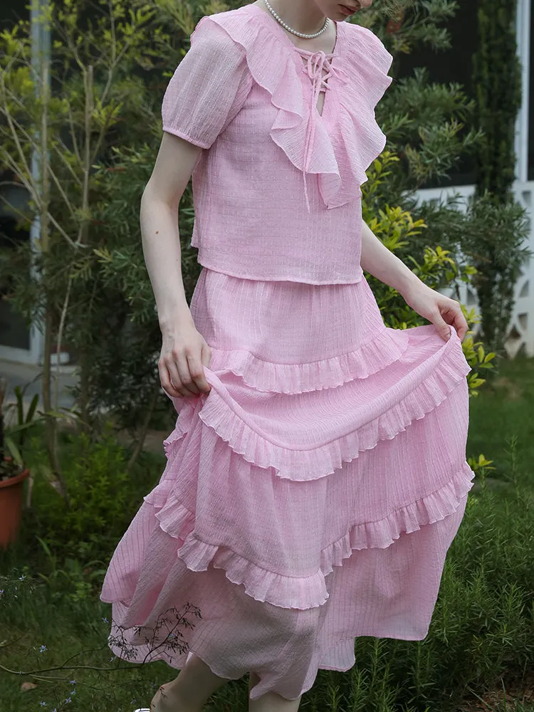 Spring Feminin Ruffle Two-Piece Set