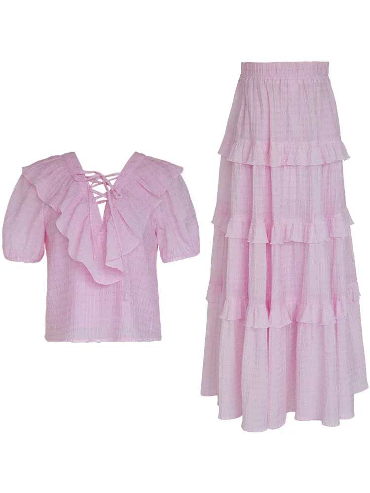 Spring Feminin Ruffle Two-Piece Set