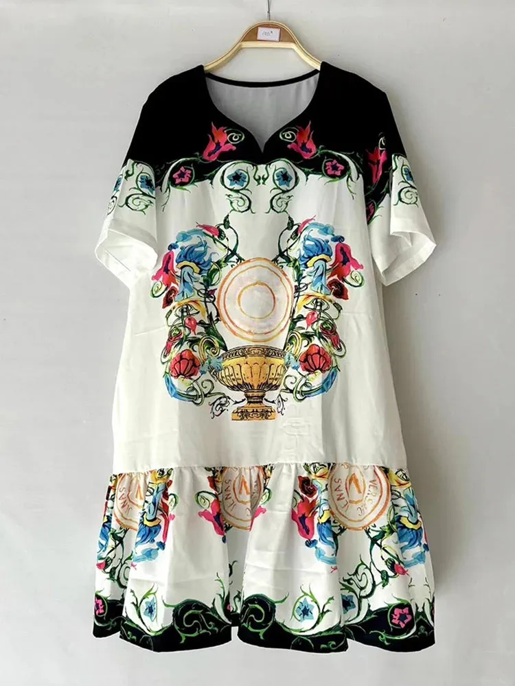 Spring Retro Geometric Print Lapel Pullover