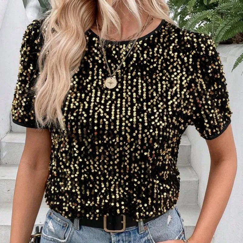 🌸Spring Specials🌸 Women's Stylish Loose Round Neck Sequin T-Shirt