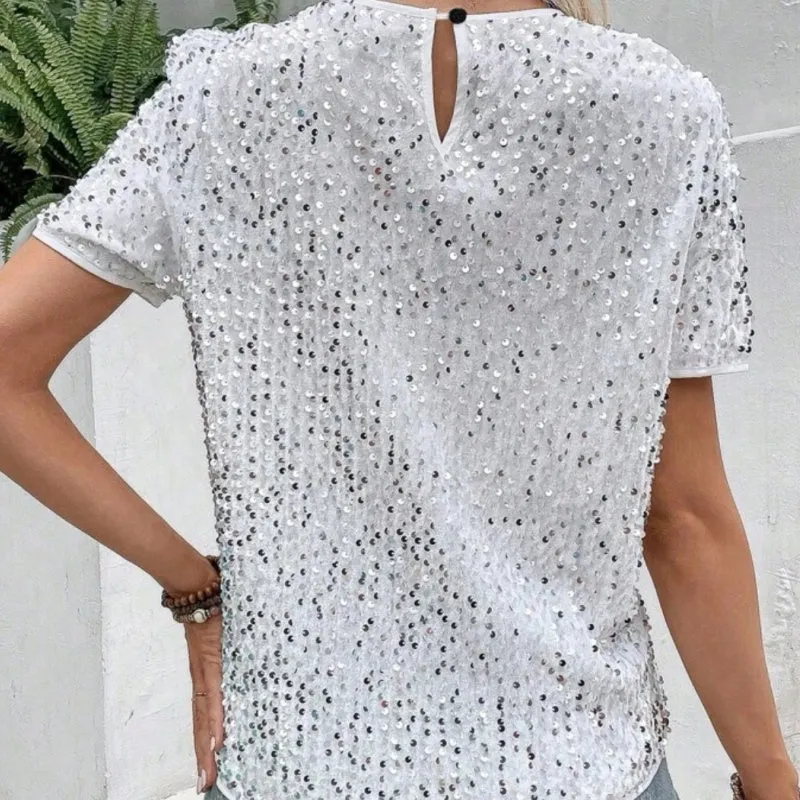 🌸Spring Specials🌸 Women's Stylish Loose Round Neck Sequin T-Shirt