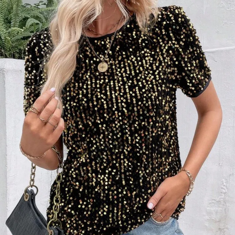 🌸Spring Specials🌸 Women's Stylish Loose Round Neck Sequin T-Shirt