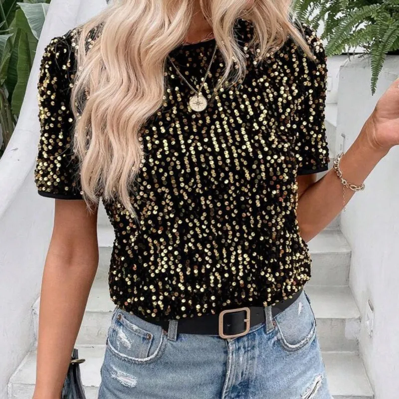 🌸Spring Specials🌸 Women's Stylish Loose Round Neck Sequin T-Shirt