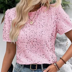 🌸Spring Specials🌸 Women's Stylish Loose Round Neck Sequin T-Shirt