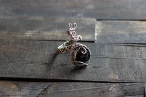 Sterling Silver Adjustable Ring with Glittery Dichroic Blue Fused Glass Accent