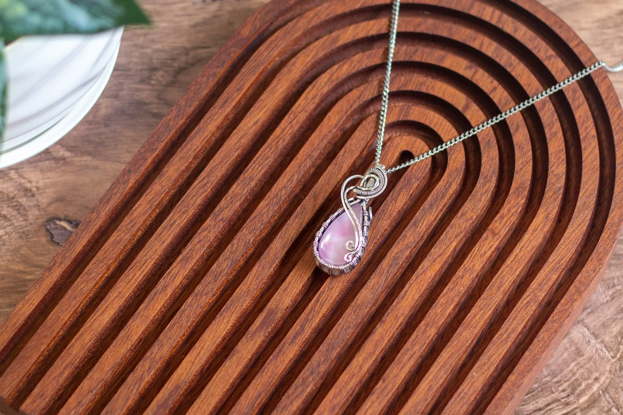 Sterling Silver Teardrop Pendant with Pink Fused Glass