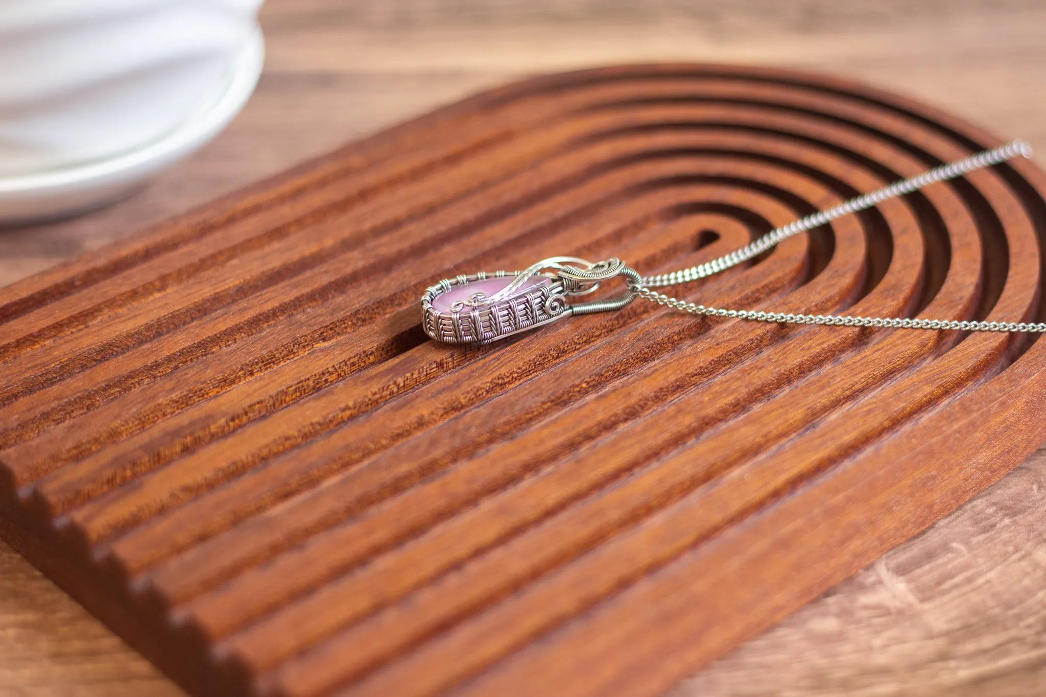 Sterling Silver Teardrop Pendant with Pink Fused Glass